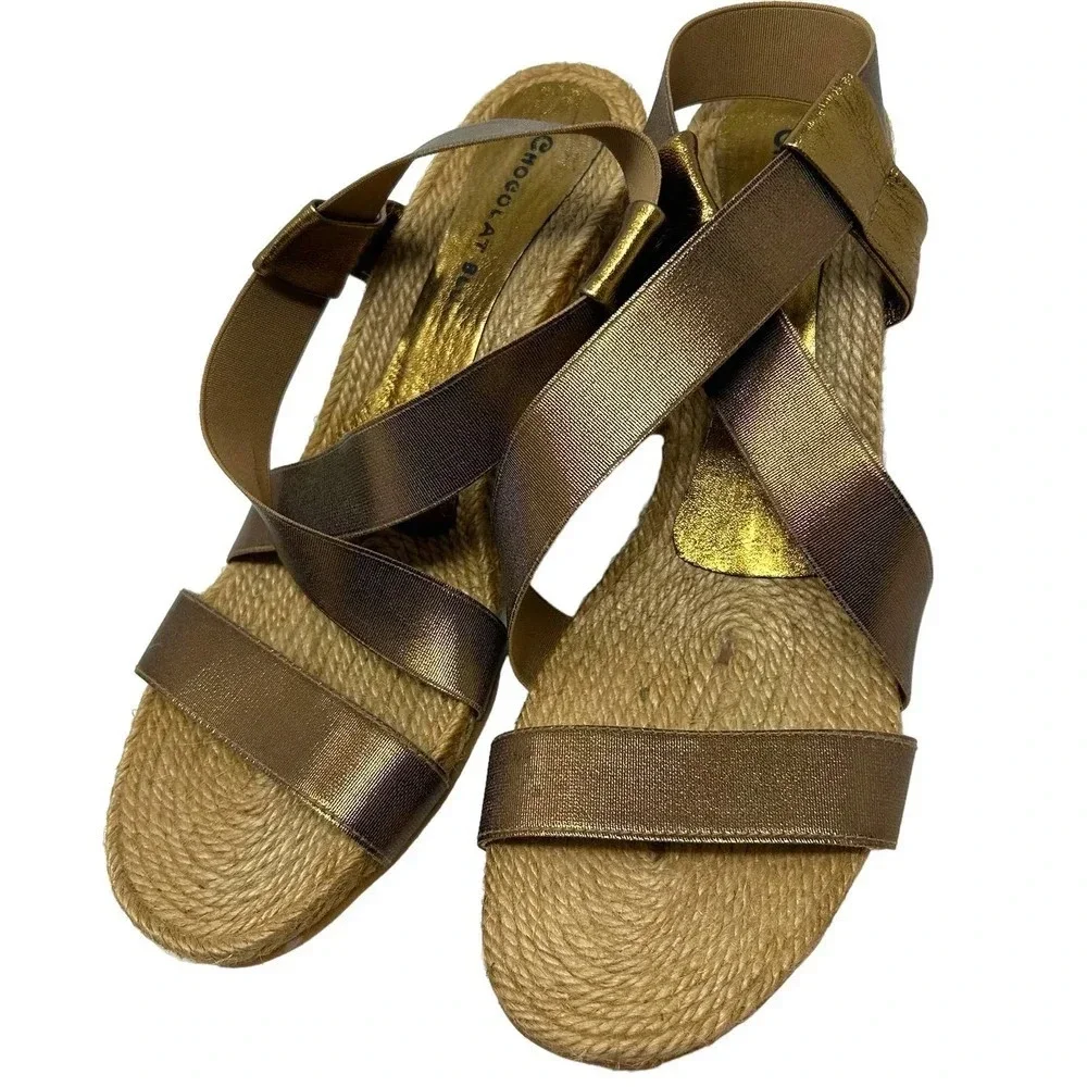 Chocolat‎ Blu Brown Metallic Espadrille Strappy Wedge Sandals Size 40 US 9